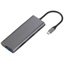 Adapter USB Type-C - HDMI, LAN, 3x USB Type-A, SD, TF, USB Type-C PD60W, Aux                        