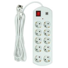 Extension cord 5m, 10 sockets, 2x USB, with switch                                                  