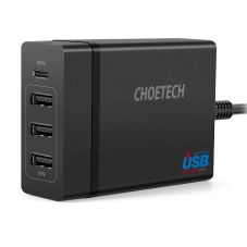 Charger CHOETECH 3x USB Type-A + Type-C: 72W, PD, 1.5m                                              